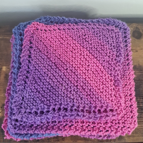 Set of 7 Ombre Handmade Knit Washcloths